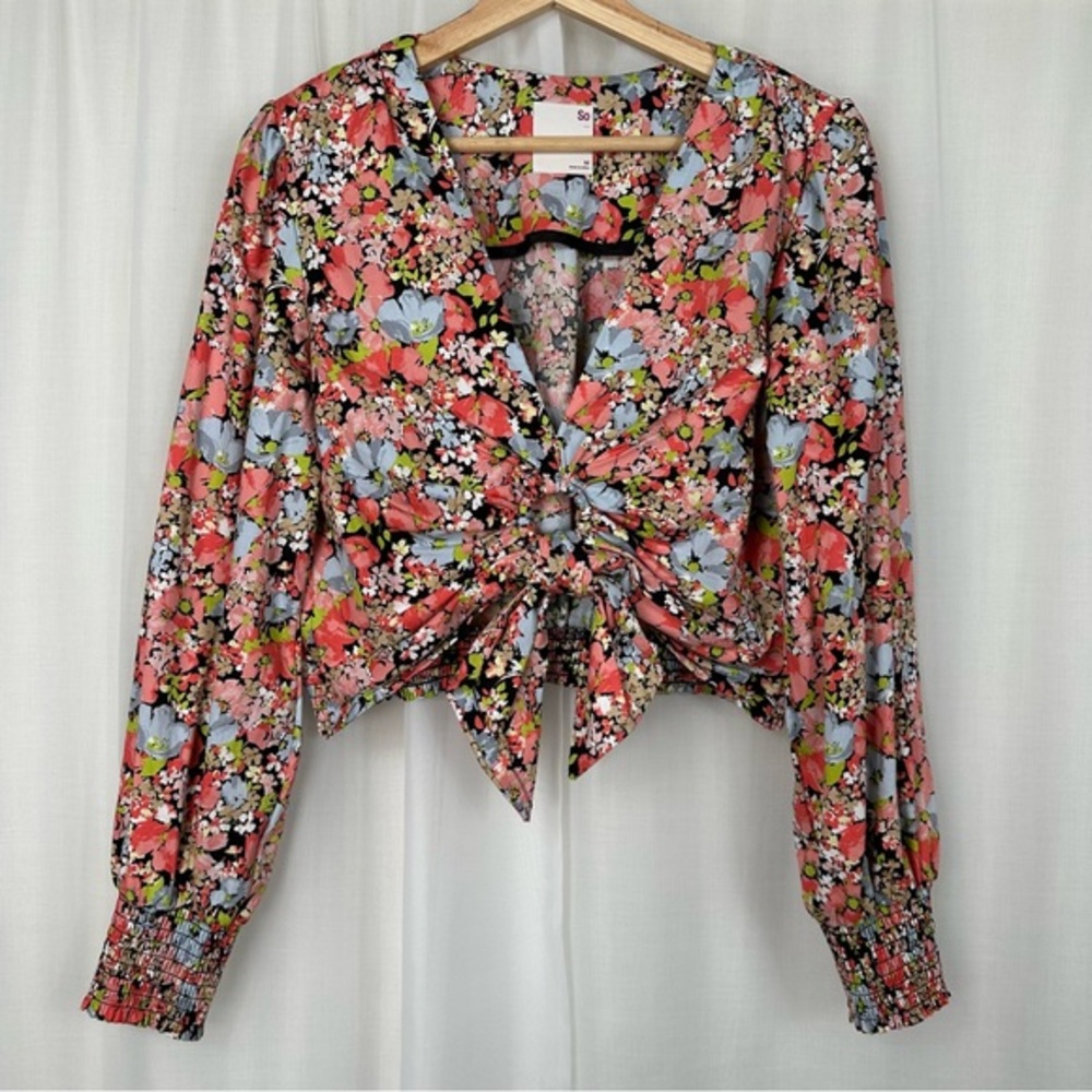 SO Floral Crop Top Size Medium Coquette‎ Festival Boho Spring Cotton Blend Retro